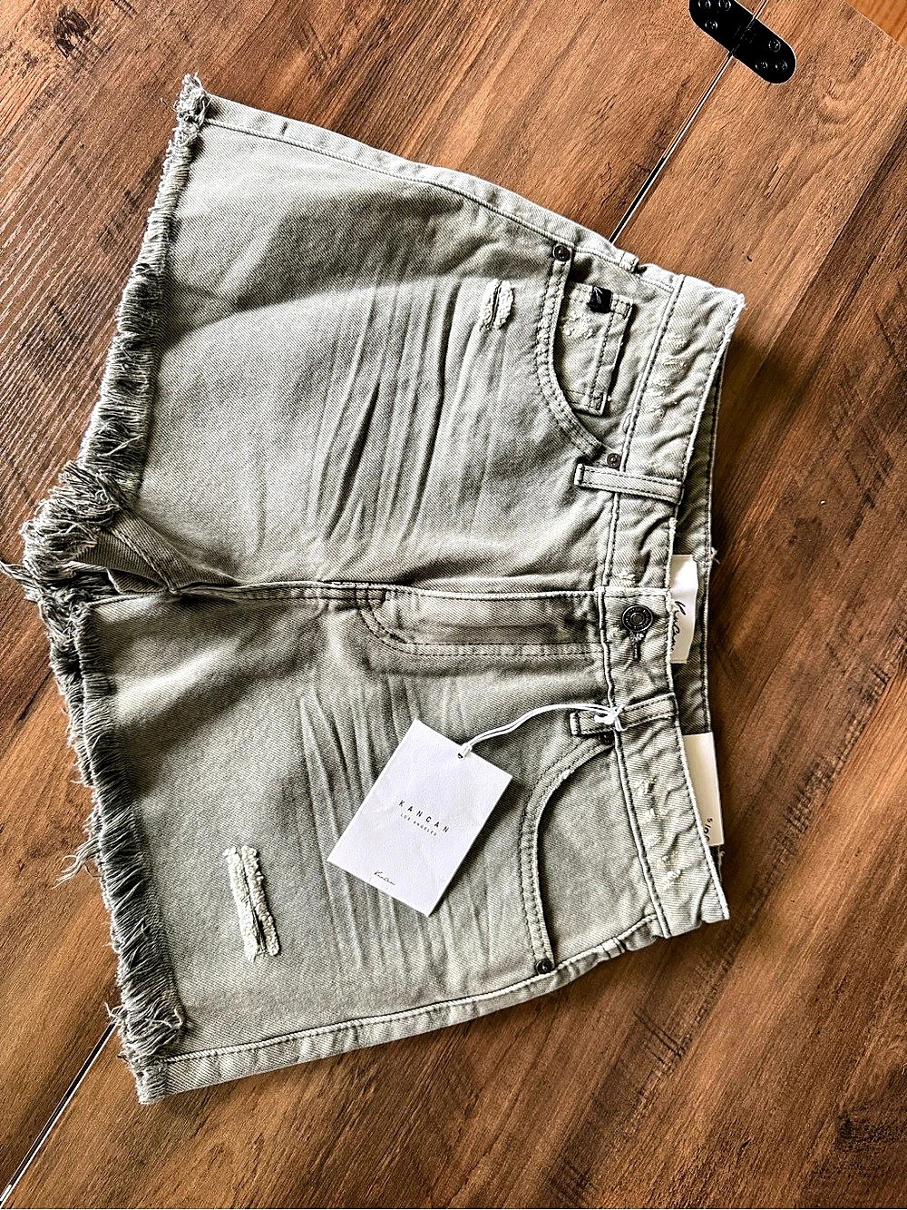 KanCan High Rise Denim Shorts Green Waist 26 NWT